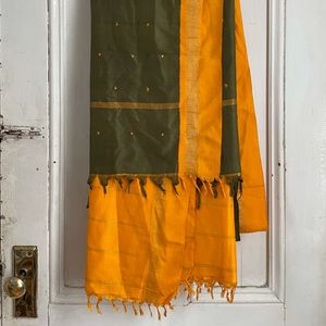 Green and Orange Silk Saree